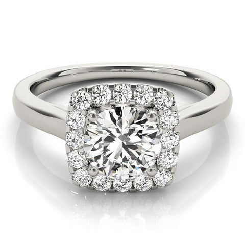 Platinum Cushion Halo Round Diamond Solitaire Ring with Pavé Band and Four-Prong Setting 2