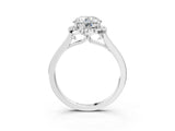 Platinum Cushion Halo Round Diamond Solitaire Ring with Pavé Band and Four-Prong Setting_29