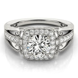 Platinum Cushion Halo Round Diamond Split Shank Milgrain Ring 1