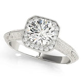 Platinum Cushion Halo Round Solitaire Milgrain Engagement Ring