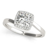 Platinum Cushion Halo Solitaire Engagement Ring with Round Diamond and Four-Prong Setting
