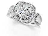 Platinum Cushion Halo Split Shank Milgrain Diamond Ring_27
