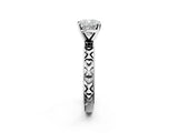 Platinum Cushion Solitaire Diamond Engagement Ring with XO Engraved Band and Four-Prong Setting 2