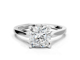 Platinum Cushion Solitaire Diamond Ring with Four-Prong Setting and Tapered Band