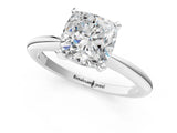 Platinum Cushion Solitaire Diamond Ring with Six-Prong Setting on a Classic Band 1