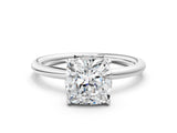 Platinum Cushion Solitaire Diamond Ring with a Classic Band and Four-Prong Setting