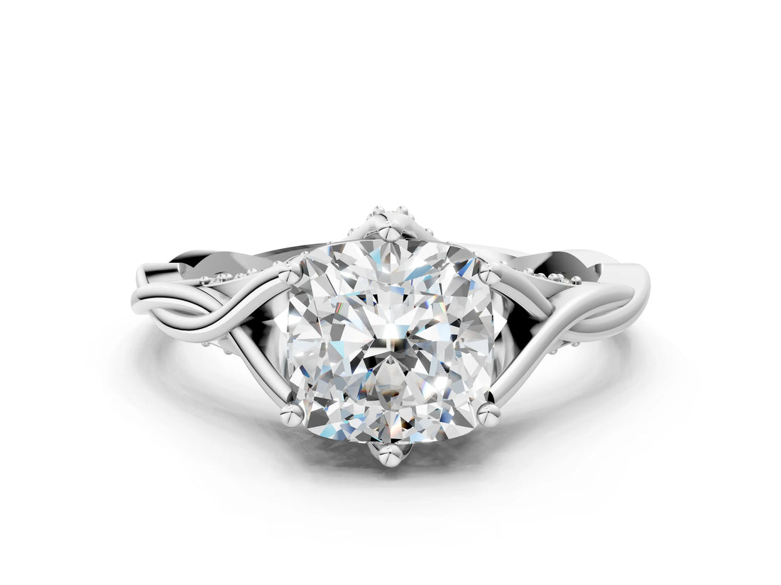 Platinum Cushion Solitaire Twist Band Six-Prong Setting