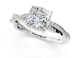 Platinum Cushion Solitaire Twisted Pave Diamond Ring with Four-Prong Setting_2