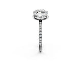 Platinum Cushion and Emerald Toi Moi Ring with Prong Setting and Micro Pave Band 2