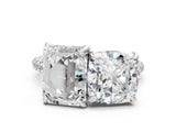 Platinum Cushion and Emerald Toi Moi Ring with Prong Setting and Micro Pave Band