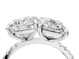 Platinum Cushion and Emerald Toi Moi Ring with Prong Setting and Pave Band 4