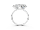 Platinum Cushion and Heart Toi Moi Ring with Prong Setting and Pave Band 3