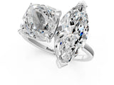 Platinum Cushion and Marquise Toi Moi Ring with Prong Setting and Plain Band 1