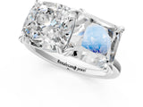Platinum Cushion and Princess Toi Moi Ring with Prong Setting and Plain Band 1