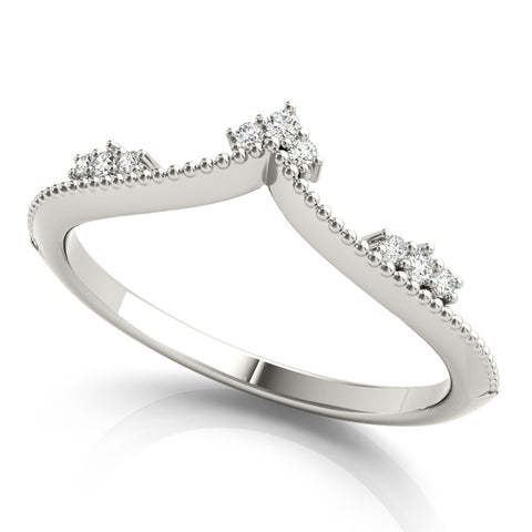 Platinum Diamond Chevron Milgrain Band with Round Cut Stones and Prong Setting 1