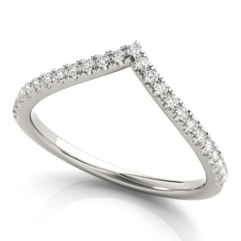 Platinum Diamond Pavé V-Shaped Chevron Band with Round Cut Stones and Shared Prong Setting 1
