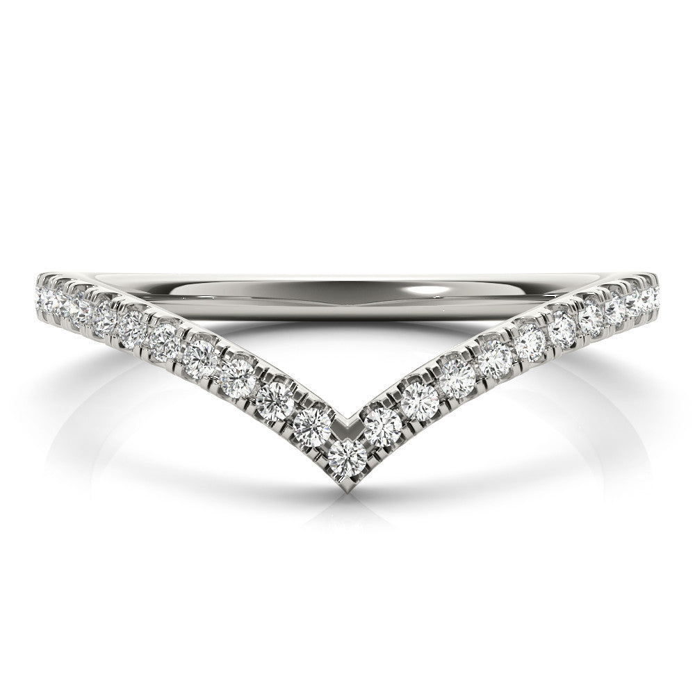 Platinum Diamond Pavé V-Shaped Chevron Band with Round Cut Stones and Shared Prong Setting 2