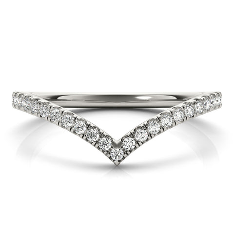 Platinum Diamond Pavé V-Shaped Chevron Band with Round Cut Stones and Shared Prong Setting 2