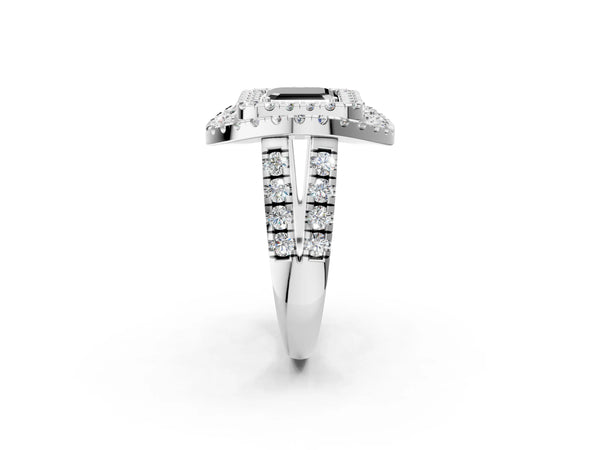 Platinum Asscher Cut Double Halo Split Shank Engagement Ring Setting for Black Center