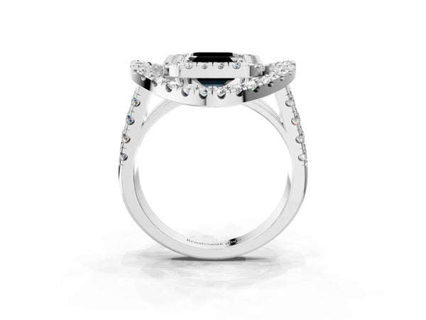 Platinum Asscher Cut Double Halo Split Shank Engagement Ring Setting for Black Center