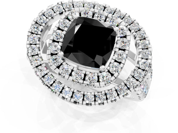 Platinum Cushion Cut Double Halo Split Shank Engagement Ring Setting for Black Center