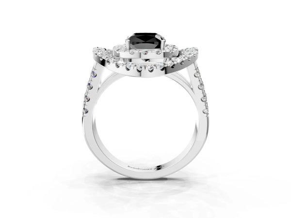 Platinum Cushion Cut Double Halo Split Shank Engagement Ring Setting for Black Center