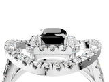 Platinum Double Halo Fancy Black Emerald Cut Diamond Split Shank Prong Setting Ring_16