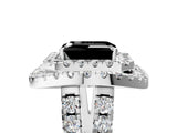 Platinum Double Halo Fancy Black Emerald Cut Diamond Split Shank Prong Setting Ring_17