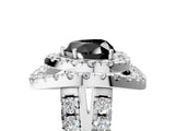 Platinum Double Halo Fancy Black Heart Cut Diamond Split Shank Prong Setting Ring_11