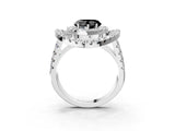 Platinum Double Halo Fancy Black Heart Cut Diamond Split Shank Prong Setting Ring_9
