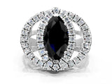 Platinum Double Halo Fancy Black Marquise Cut Diamond Split Shank Prong Setting Ring_12