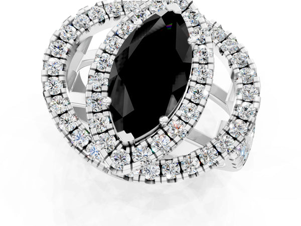 Platinum Marquise Double Halo Split Shank Engagement Ring Setting for Black Center