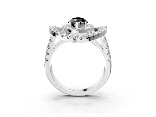Platinum Marquise Double Halo Split Shank Engagement Ring Setting for Black Center