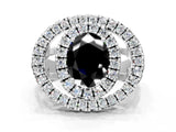 Platinum Double Halo Fancy Black Oval Cut Diamond Split Shank Prong Setting Ring_12