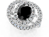 Platinum Double Halo Fancy Black Oval Cut Diamond Split Shank Prong Setting Ring_13
