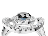 Platinum Double Halo Fancy Black Oval Cut Diamond Split Shank Prong Setting Ring_16