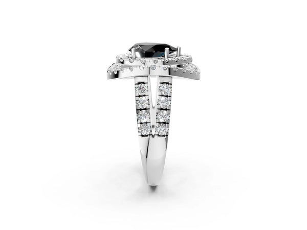 Platinum Pear-Shaped Double Halo Split Shank Engagement Ring Setting for Black Center