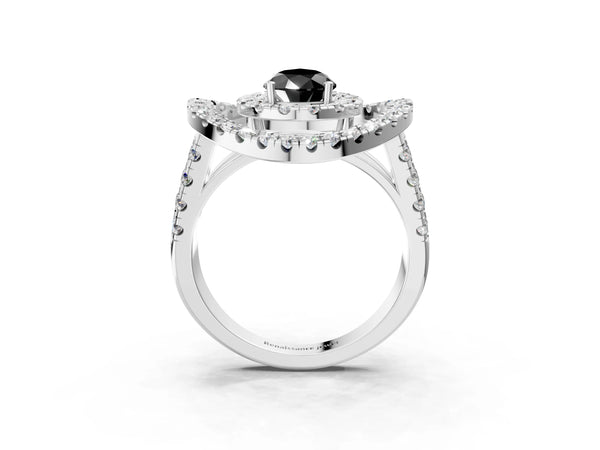 Platinum Pear-Shaped Double Halo Split Shank Engagement Ring Setting for Black Center