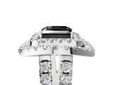 Platinum Double Halo Fancy Black Princess Cut Diamond Split Shank Prong Setting Ring_17