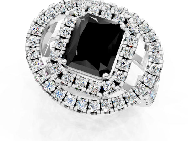 Platinum Radiant Cut Double Halo Split Shank Engagement Ring Setting for Black Center