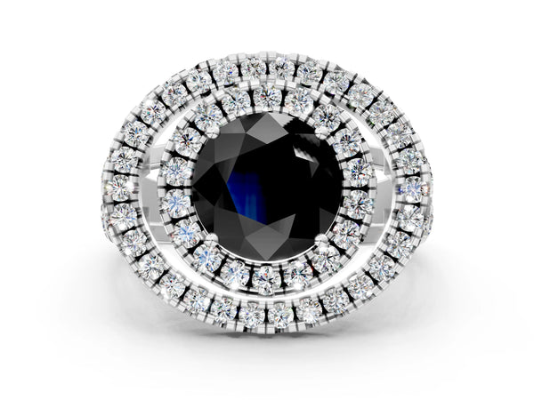 Platinum Round Double Halo Split Shank Engagement Ring Setting for Black Center