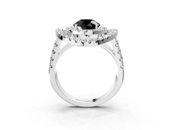 Platinum Round Double Halo Split Shank Engagement Ring Setting for Black Center