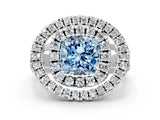 Platinum Double Halo Fancy Blue Cushion Cut Diamond Split Shank Prong Setting Ring_12