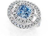 Platinum Double Halo Fancy Blue Cushion Cut Diamond Split Shank Prong Setting Ring_13