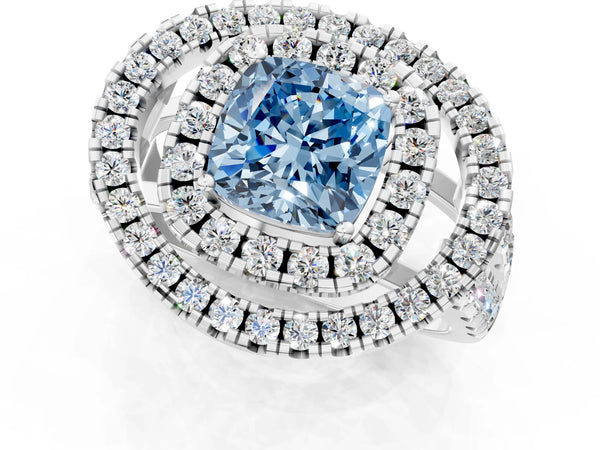 Platinum Cushion Cut Halo Engagement Ring Setting for Fancy Blue Center - Design RJ-762
