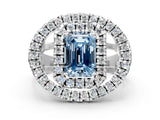 Platinum Double Halo Fancy Blue Emerald Cut Diamond Split Shank Prong Setting Ring_12
