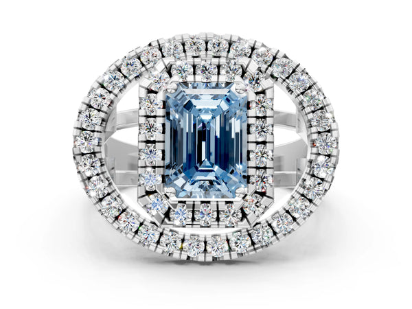 Platinum Emerald Cut Halo Engagement Ring Setting for Fancy Blue Center - Design RJ-762