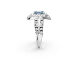 Platinum Double Halo Fancy Blue Emerald Cut Diamond Split Shank Prong Setting Ring_14