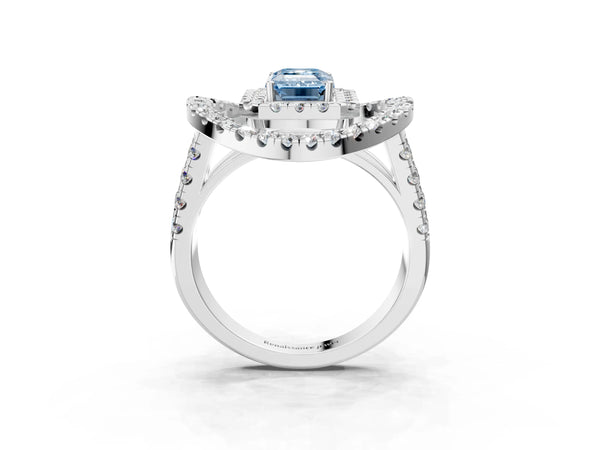 Platinum Emerald Cut Halo Engagement Ring Setting for Fancy Blue Center - Design RJ-762