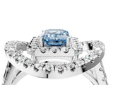 Platinum Double Halo Fancy Blue Emerald Cut Diamond Split Shank Prong Setting Ring_16
